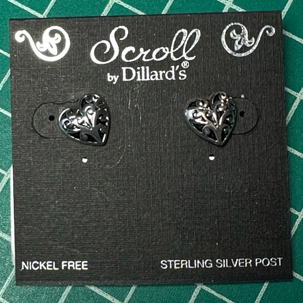 Heart earrings. Scroll by Dillard’s